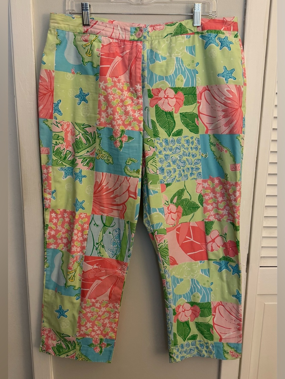 Vintage Lilly Pulitzer Island Patch Capri Pants Size 14 White Label